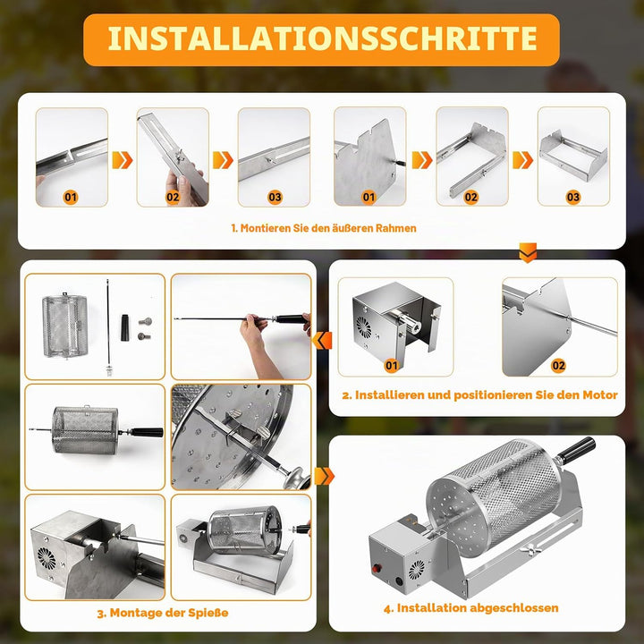 Elektrisch Grillkorb, Rollender Drehspiess, Type-C BBQ automatisch rotierender, Rollgrillkorb-Ladean