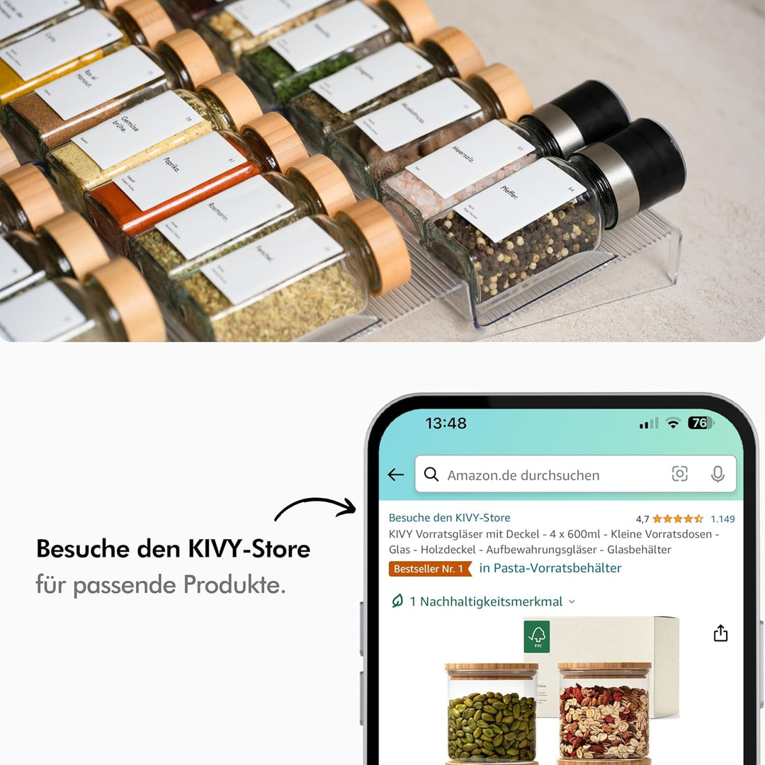 KIVY Gewürzgläser mit Holzdeckel - 12 x 150ml - Luftdichte und stapelbare Gewürzbehälter Glas - Gewü