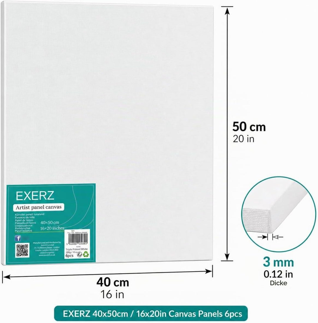 EXERZ 40x50cm Malkarton/Leinwand-Panele 6 Stück 0.3cm dick/Kunstleinwandtafel / 280GSM/ Vorgespannt