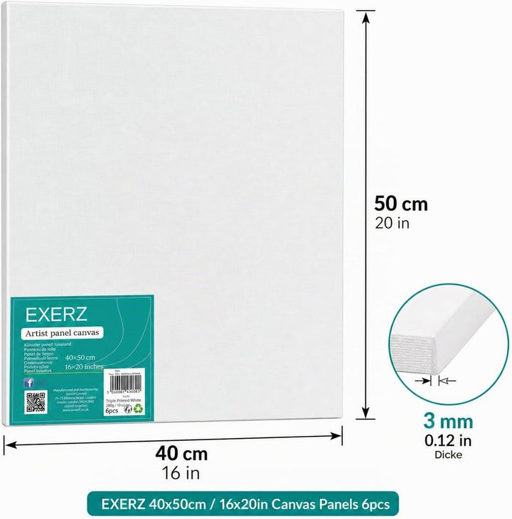 EXERZ 40x50cm Malkarton/Leinwand-Panele 6 Stück 0.3cm dick/Kunstleinwandtafel / 280GSM/ Vorgespannt