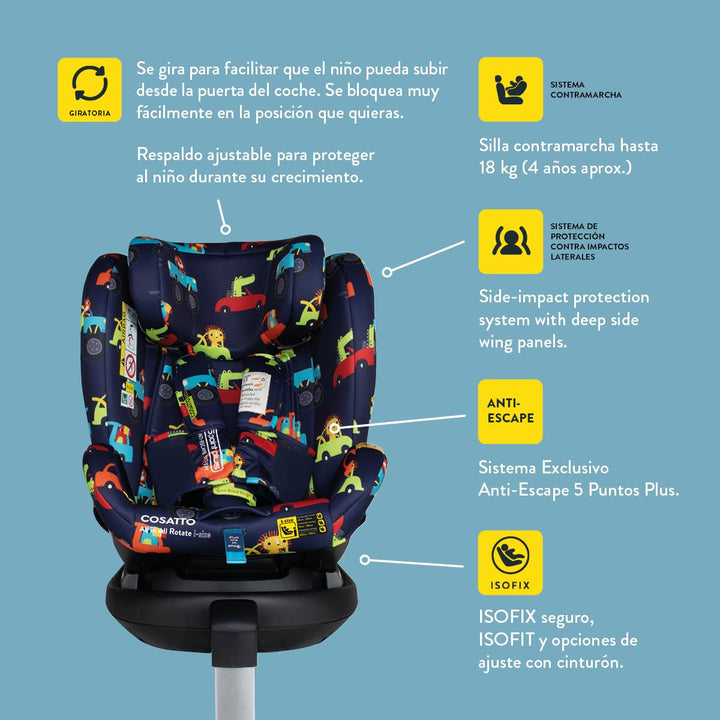 Cosatto All in All Rotate i-Size Autositz ab Geburt 0-12 Jahre, ISOFIX, ERF, Anti Escape (On The Pro