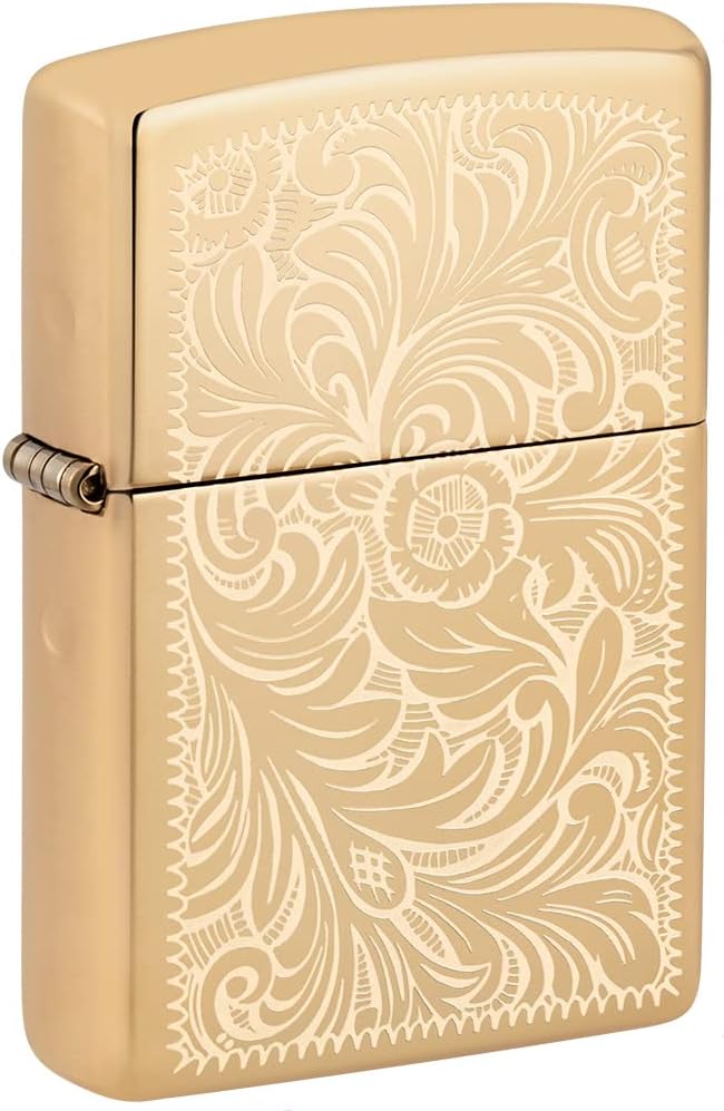 Zippo Sturmfeuerzeug - Modell Venetian - High Polish Brass Finish - Lustre - Nachfüllbar - Wiederver