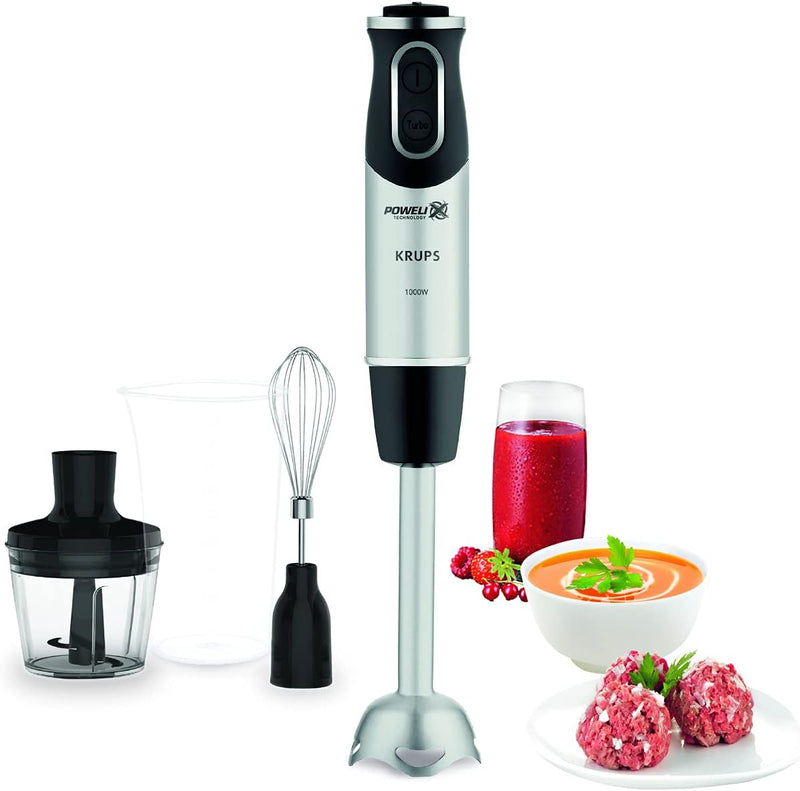 Krups Perfect Mix Stabmixer HZ6568 | Blender | 1000 Watt | Edelstahlfuss | 4 extra scharfe Messer |