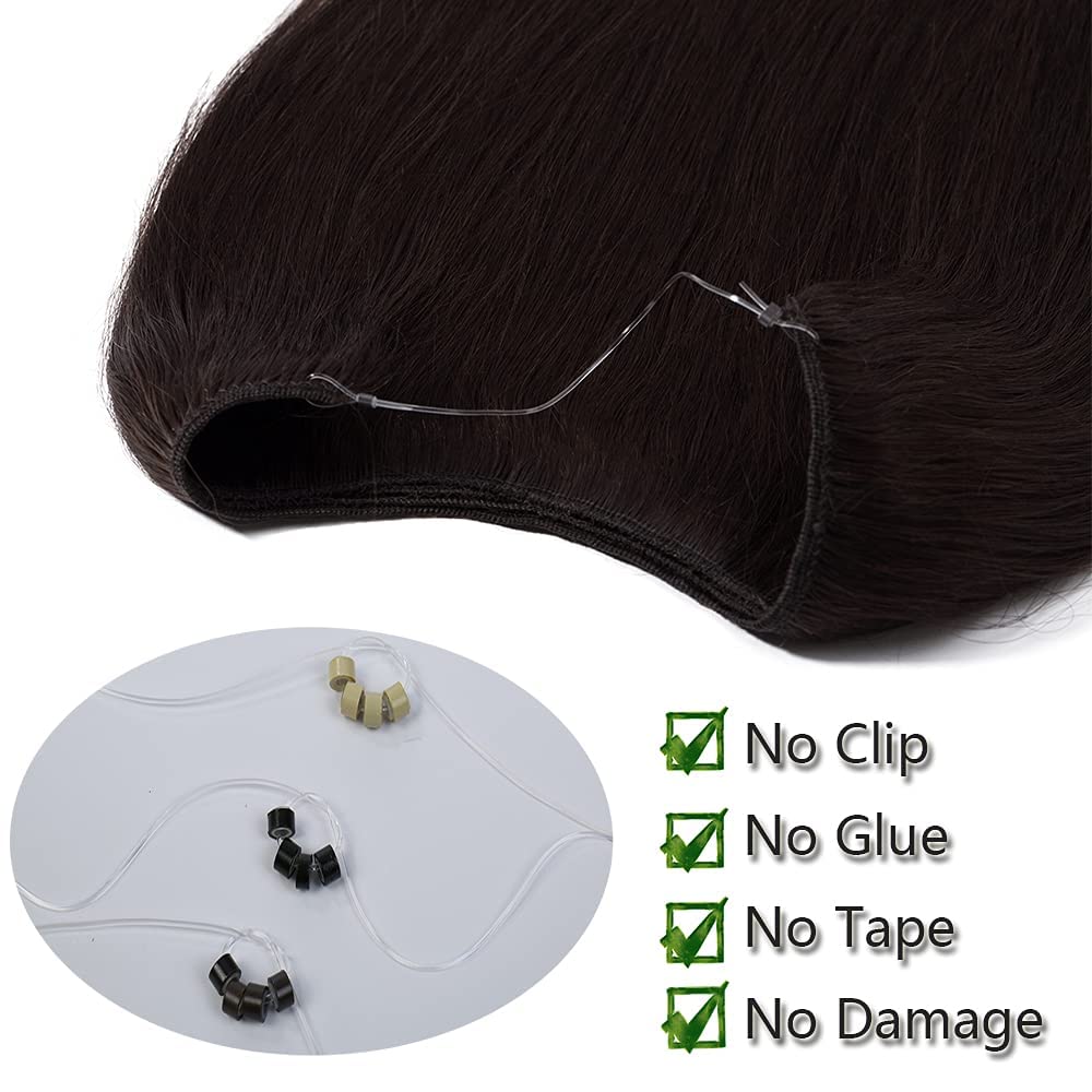 Extensions Echthaar mit transparenter Schnur, Silk-co Wire in ExtensionsDunkelbraun 60g, Secrets Hai