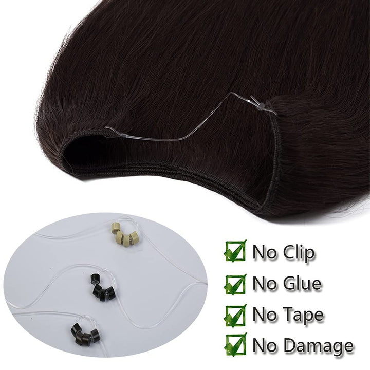 Extensions Echthaar mit transparenter Schnur, Silk-co Wire in ExtensionsDunkelbraun 60g, Secrets Hai