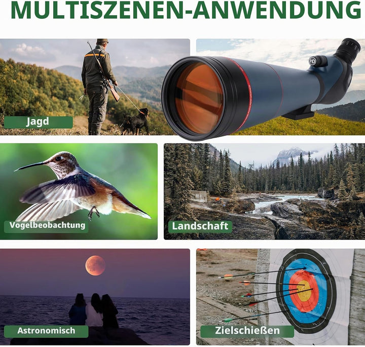 25-75x100 HD Spektiv Sportschützen mit Stativ- und Smartphone-Adapter, Zoom Bak4 Prism FMC Lens 45-G