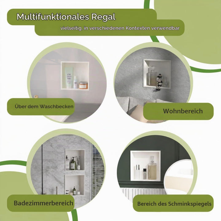 Badezimmer-Wandnischenschrank Weiss 30x30x10 cm, wandmontiertes Waschbecken für Dusche Edelstahl-Auf