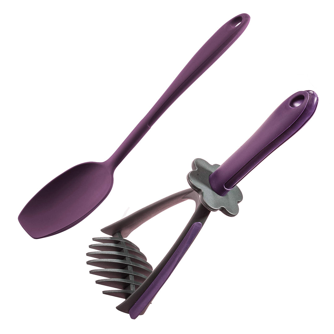 Kochblume Kartoffelstampfer & Sossenlöffel L 2er Set | Premium-Silikon | Hitzbeständig | Spülmaschin