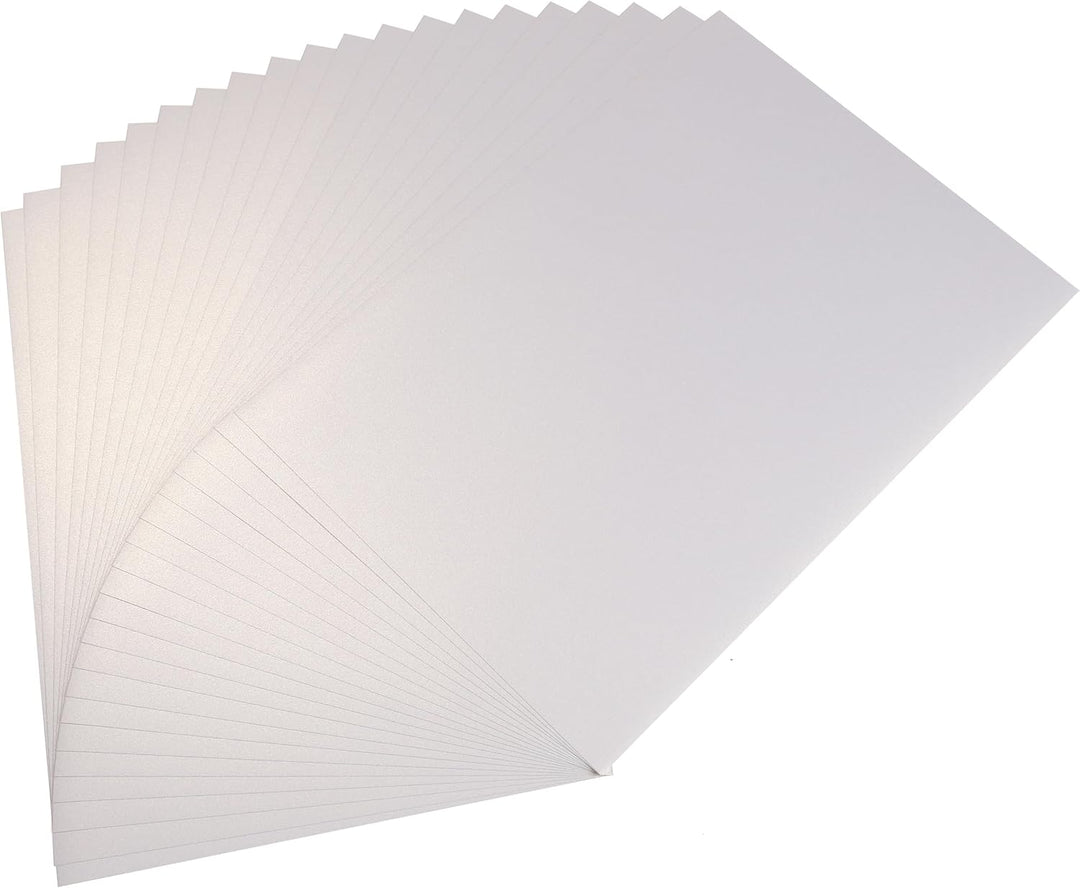 50 Blatt DIN A4 Perglanz-Papier Elfenbein Weiss-Metallic, Bastelpapier mit Perlmutt-Schimmer, 120 g/