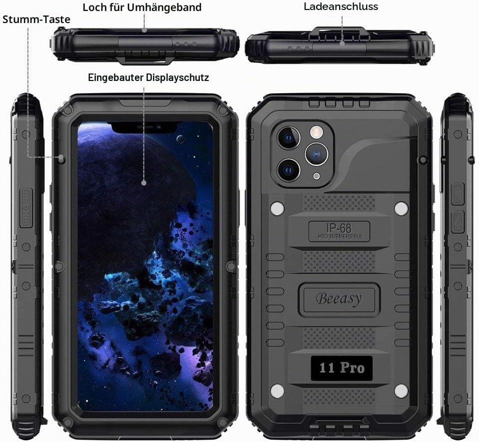 Beeasy für iPhone 11 Pro Hülle (5,8") Wasserdicht Outdoor, Stossfest Panzerhülle Militär 360 Grad Sc