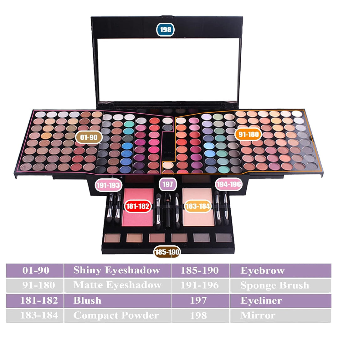 Schminkkoffer Multifunktions Schmink Kosmetik Make-up Set mit Lidschatten, Blush Rouge, Pressed Powd