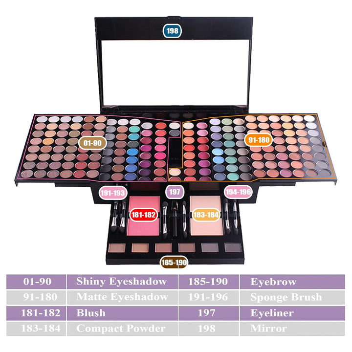 Schminkkoffer Multifunktions Schmink Kosmetik Make-up Set mit Lidschatten, Blush Rouge, Pressed Powd