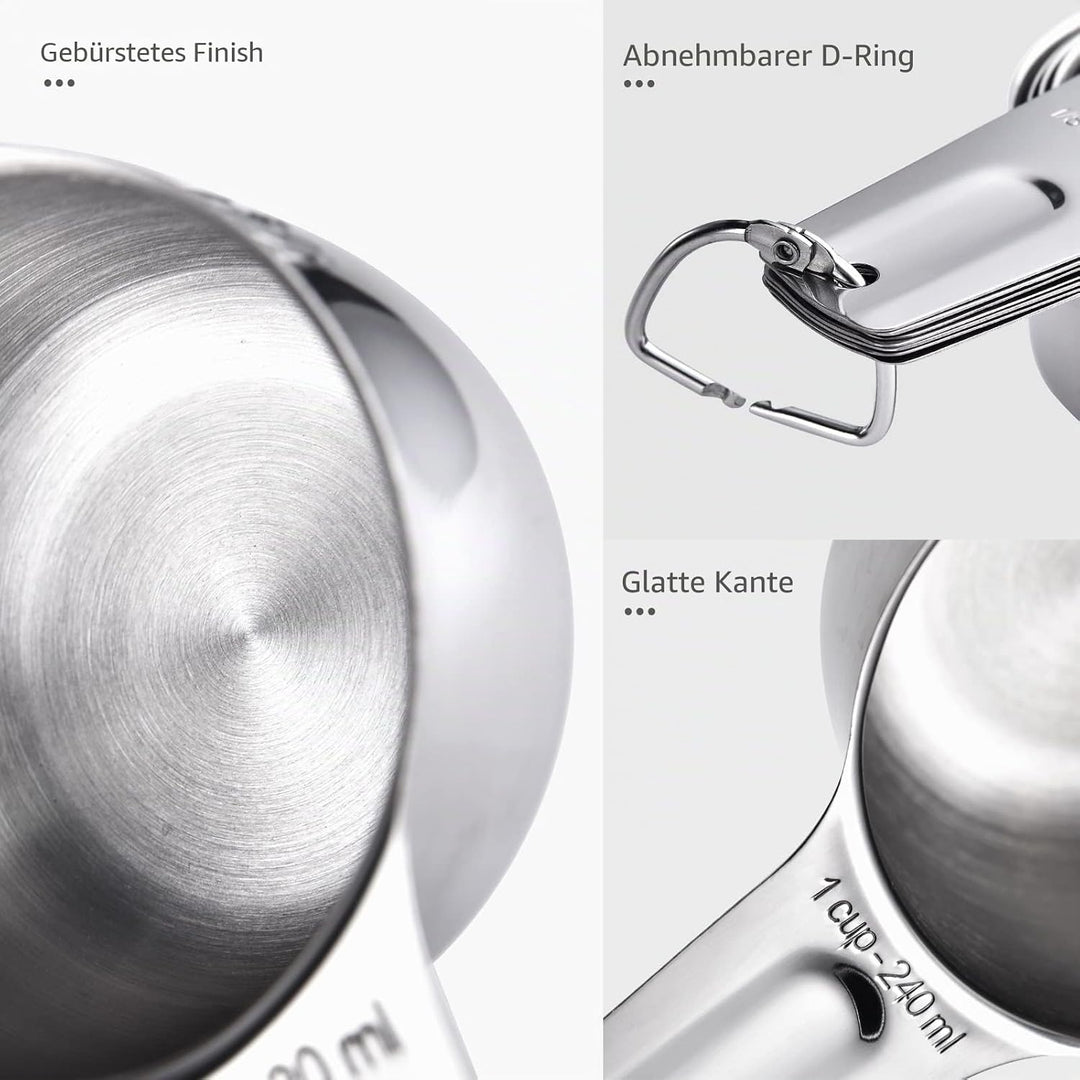 U-Taste 18/8 Edelstahl Messbecher 7 Stück, Cup Messbecher mit Breiter Griff zum Backen Kochen Küche