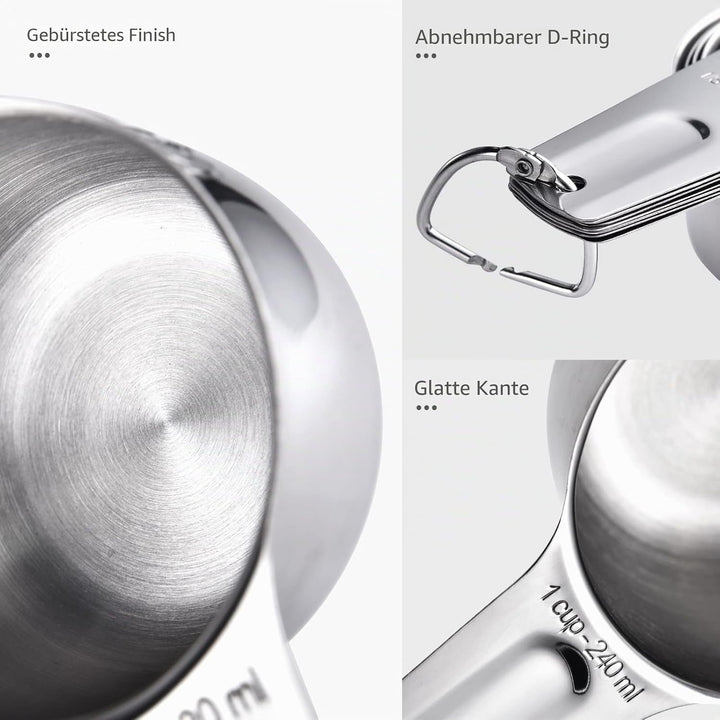 U-Taste 18/8 Edelstahl Messbecher 7 Stück, Cup Messbecher mit Breiter Griff zum Backen Kochen Küche