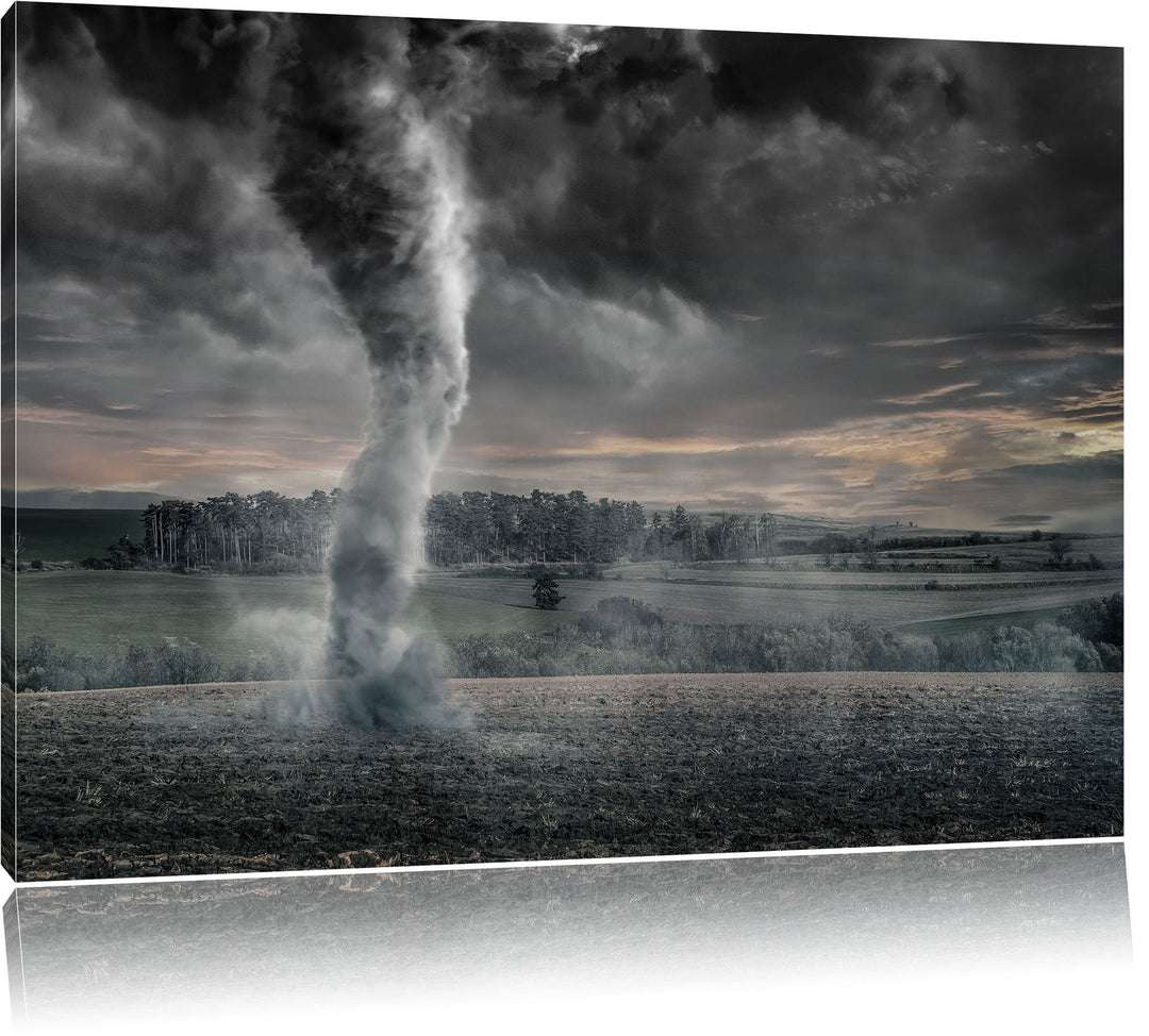 Pixxprint Schwarzer Tornado auf dem Feld B&W Detail, Format: 100x70 auf Leinwand, 100x70