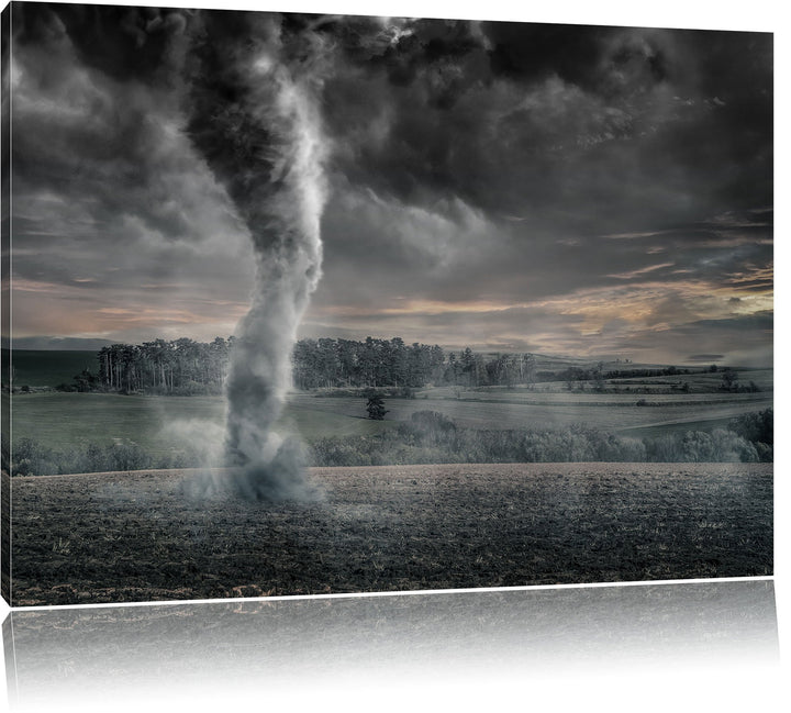 Pixxprint Schwarzer Tornado auf dem Feld B&W Detail, Format: 100x70 auf Leinwand, 100x70