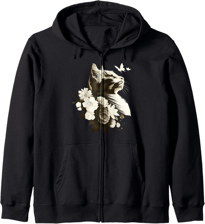 Schöne Katze mit Blumen, blumig Kapuzenjacke