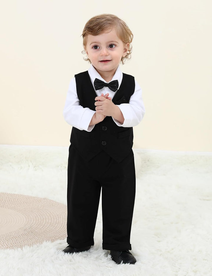 mintgreen Baby Anzug Junge, 3 Stück Formelles Outfit Taufanzug Gentleman Smoking Shirt & Weste + Hos