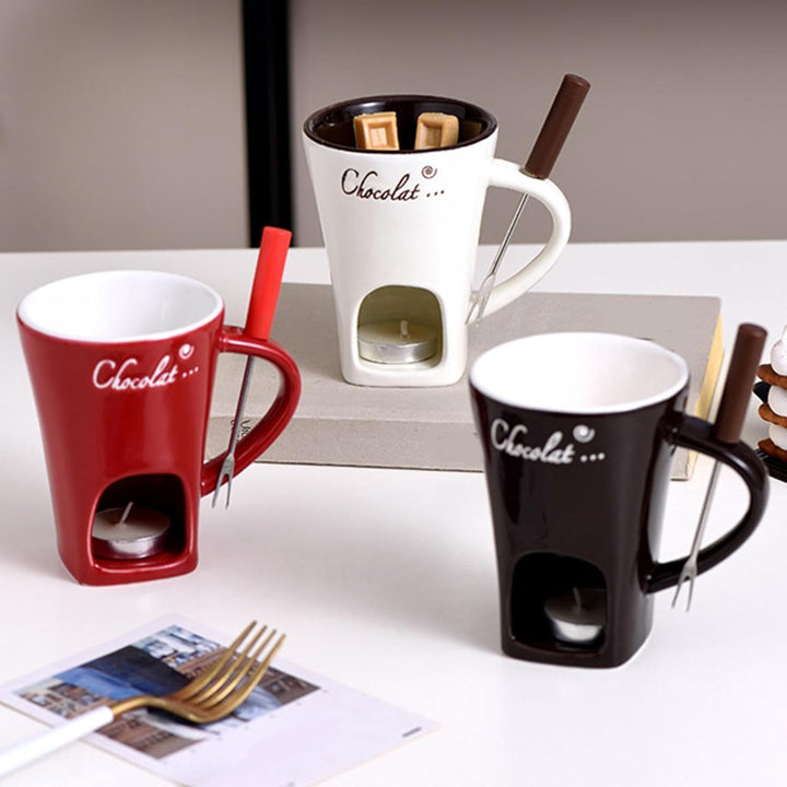 Schokoladen-Fondue-Becher, Kreatives Tee-Kerzen-Fondue-Tassen-Set, Keramik-Schokoladen-Fondue-Kaffee