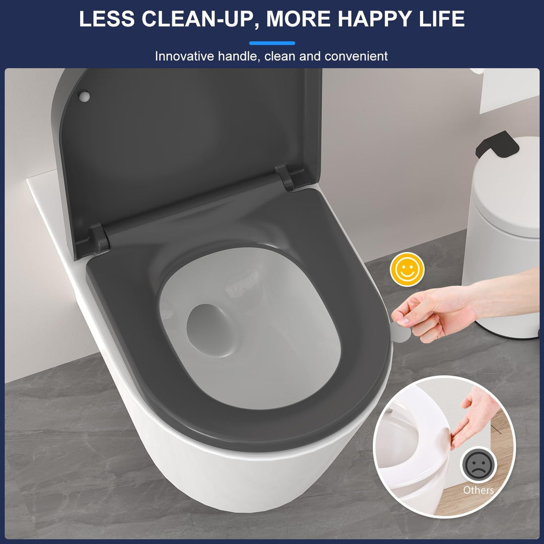 YEAUPE PRO Toilettendeckel mit Absenkautomatik D-Form [KURZ],WC Sitz Toilettensitz mit Quick-Release