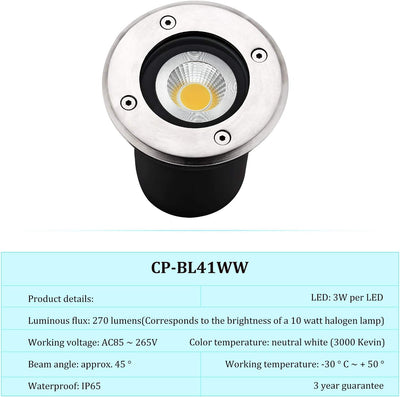 CPROSP 3er Bodeneinbaustrahler LED GU10 Warmweiss Aussen, IP65, 3W 230V AC85-265V 270 Lumen, Bodenst