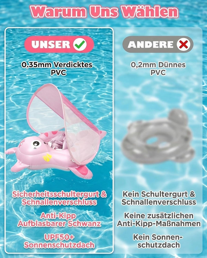 Baby Schwimmring mit UPF50+ Sonnendach Entfernbar, Premium Baby Float, Schwimmhilfe verstellbare Sch
