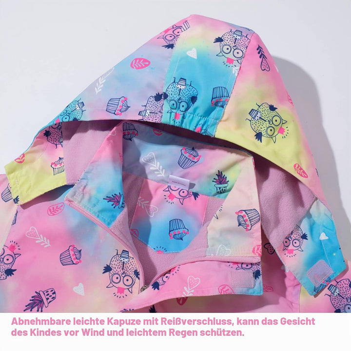 Mädchen Regenjacke - Regenmantel mit Kapuze Outdoor Wasserdichte Jacke Kinder Softshelljacke Übergan