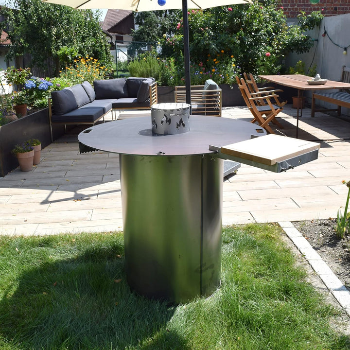 Grillrost.com Das Original Feuertonne aus massivem Stahl passend für viele Feuerplatten - Fabrikneu