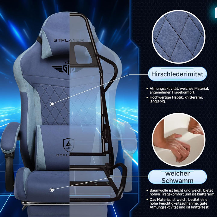 GTPLAYER Gaming Stuhl, Ergonomischer Gamer Stuhl aus Stoff mit Lendenwirbelstütze, PC-Stuhl mit verb