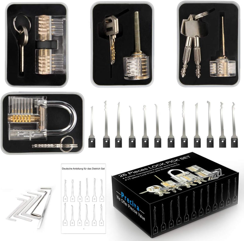 Dietrich Set, Sicherheitsschloss, Preciva 26 tlg. Lockpicking Set Generalschlüssel-Systeme mit für E