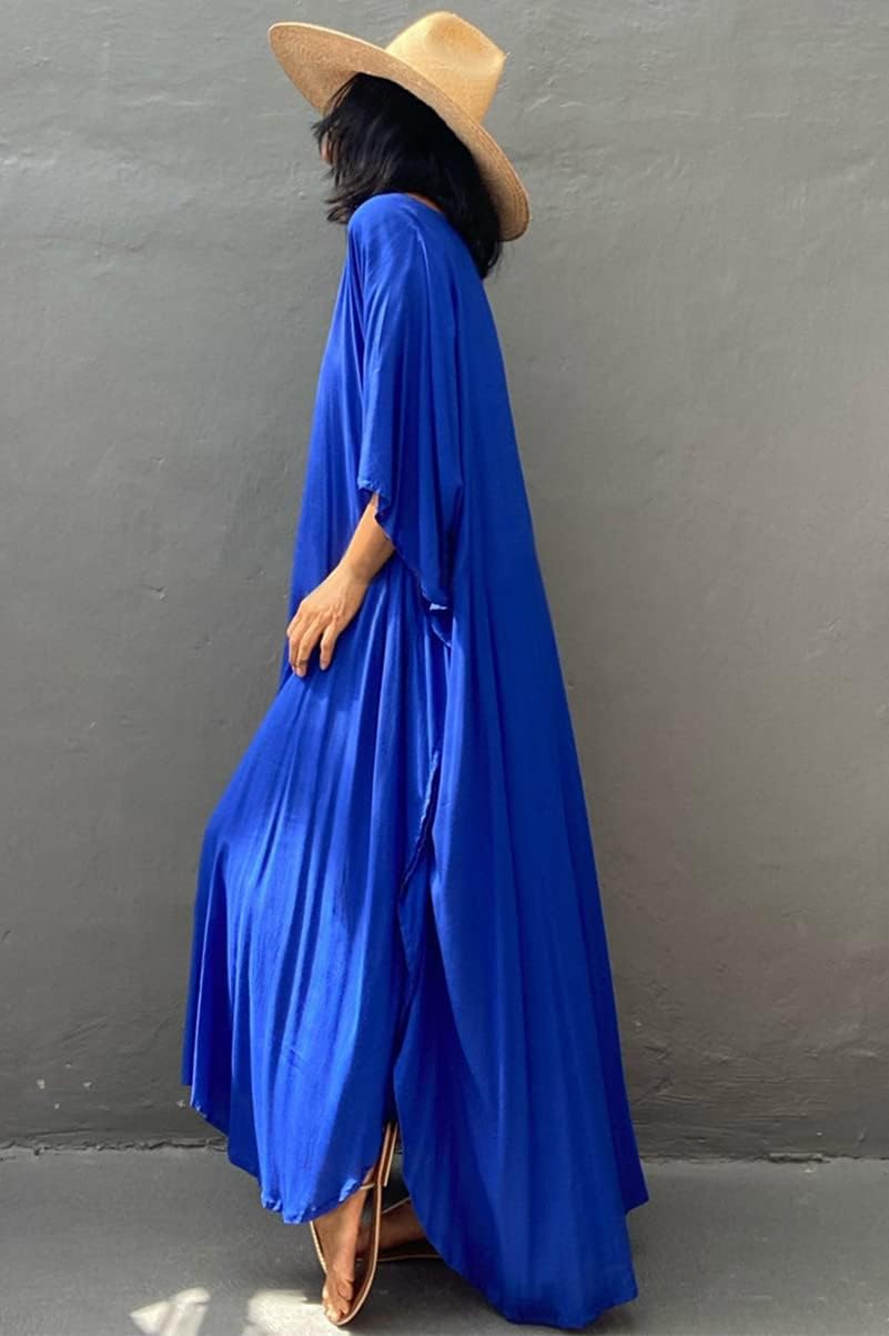 LikeJump Schnelltrocknend Boho Kaftan Beach Maxikleid für Damen Sommer Bikini Cover Ups Übergrösse S