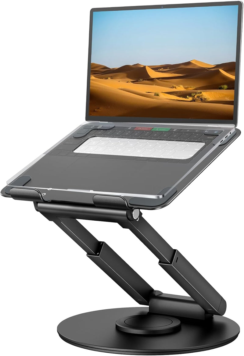 Laptop Ständer Höhenverstellbar mit 360° Drehbarer Basis, Ergonomisch Laptopständer, Laptop Erhoehun