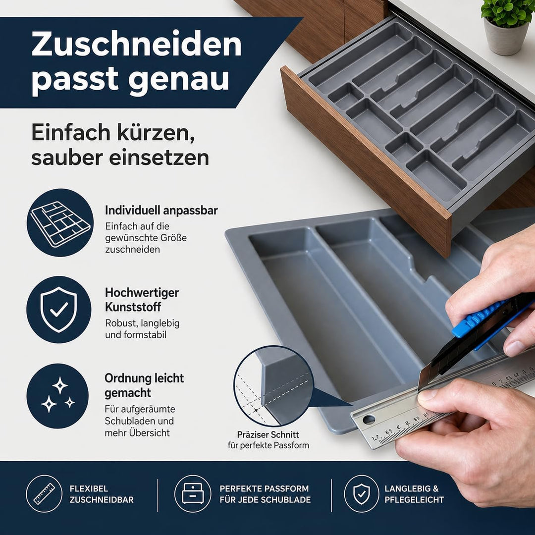 ALUSFERA Besteckkasten für Schubladen 90cm - Besteckeinsatz - Praktisch Schubladen Ordnungssystem -