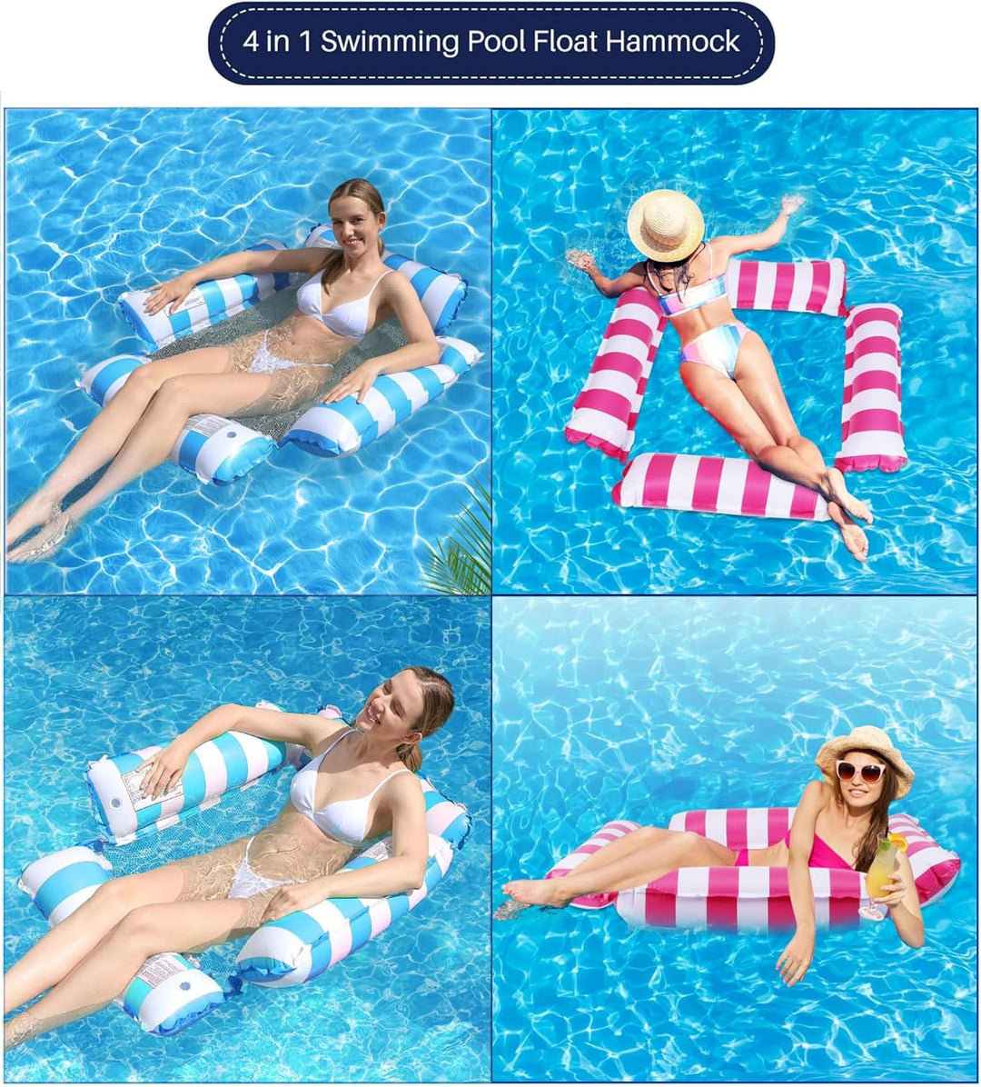 Pool Hängematte, 2 Stück Luftmatratze, Pool Spielzeug 4-in-1Aufblasbare Wasserspielzeug Pool Zubehör