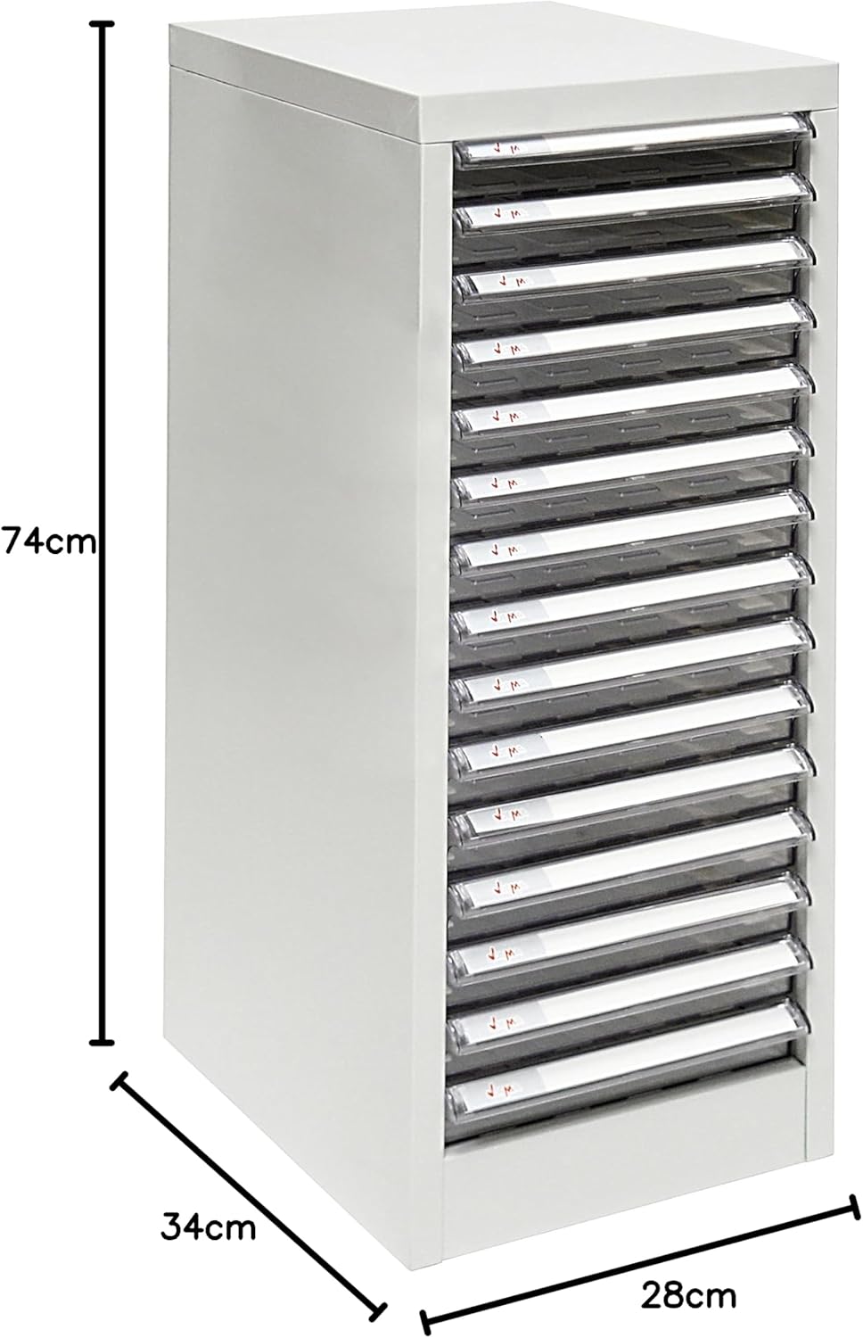 PROREGAL Schubladencontainer Kobra mit 15 transparenten PVC-Schubladen | HxBxT 74x28x34cm | Lichtgra