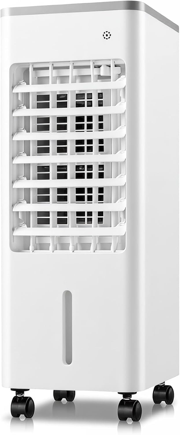 Ventilator mit Wasserkühlung, 6-Liter Verdunstungskühler mit Fernbedienung &amp; 2 Kühlakkus, 4-in-1-Rau