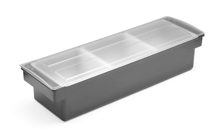 HENDI Zutatenbehälter, Schwarzer ABS Kunststoff mit transparentem Polykarbonat Deckel, mit 3 weissen