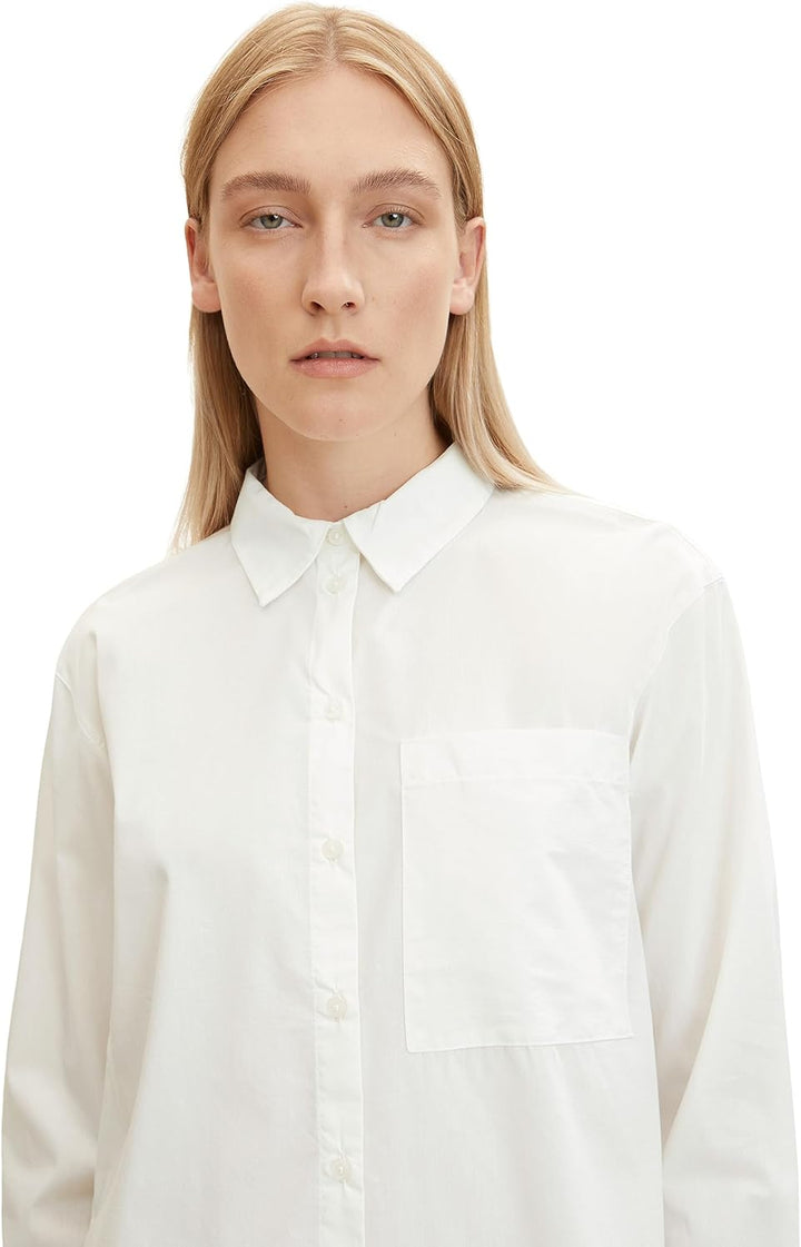 TOM TAILOR Damen Stretch Poplin Bluse mit Brusttasche 34 10315 - Whisper White, 34 10315 - Whisper W