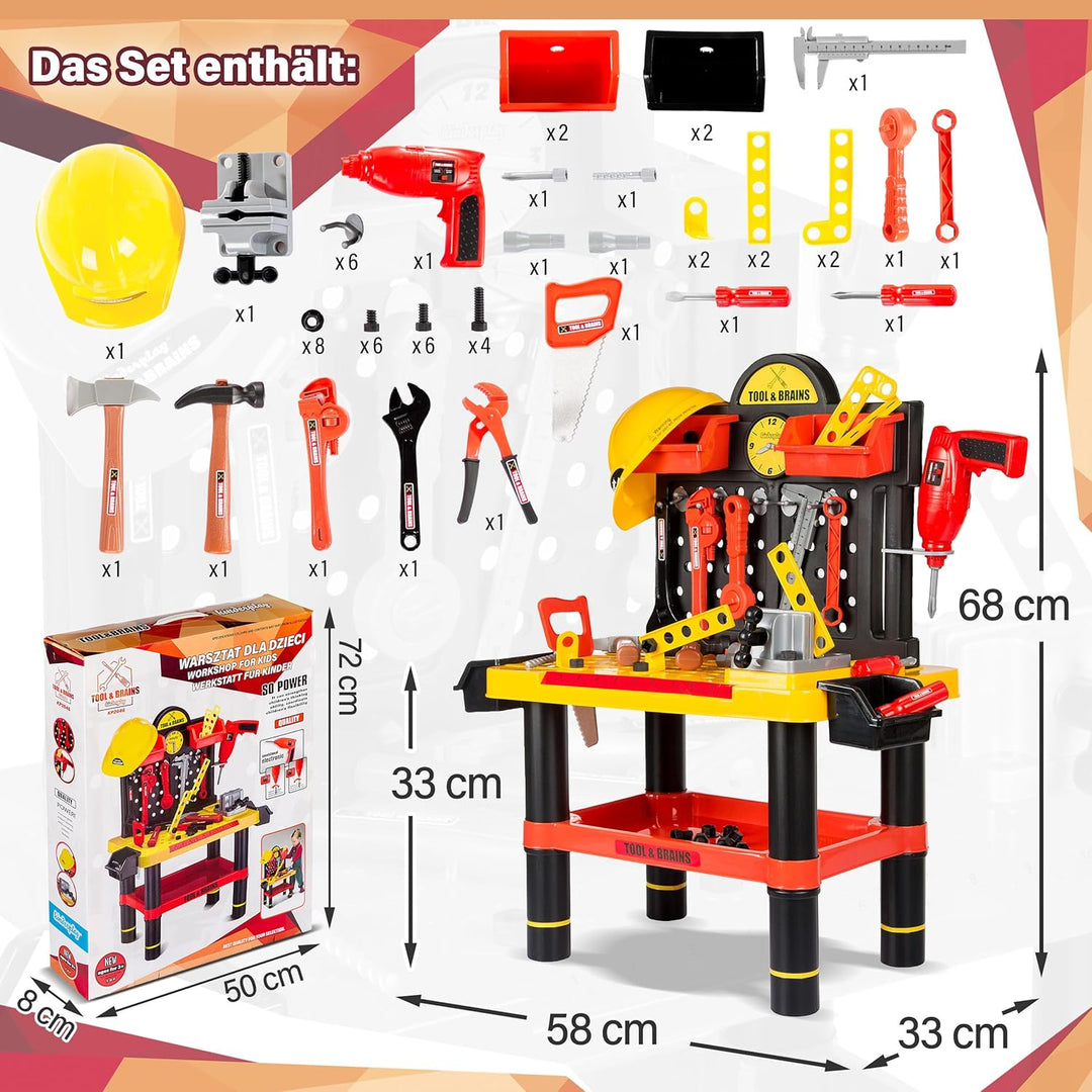 Kinderplay Kinderwerkstatt - Kinderwerkstatt Bastelset mit Bohrmaschine und Helm, KP2646, Kinderwerk
