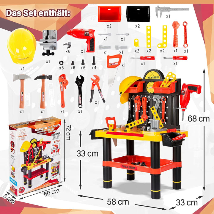 Kinderplay Kinderwerkstatt - Kinderwerkstatt Bastelset mit Bohrmaschine und Helm, KP2646, Kinderwerk