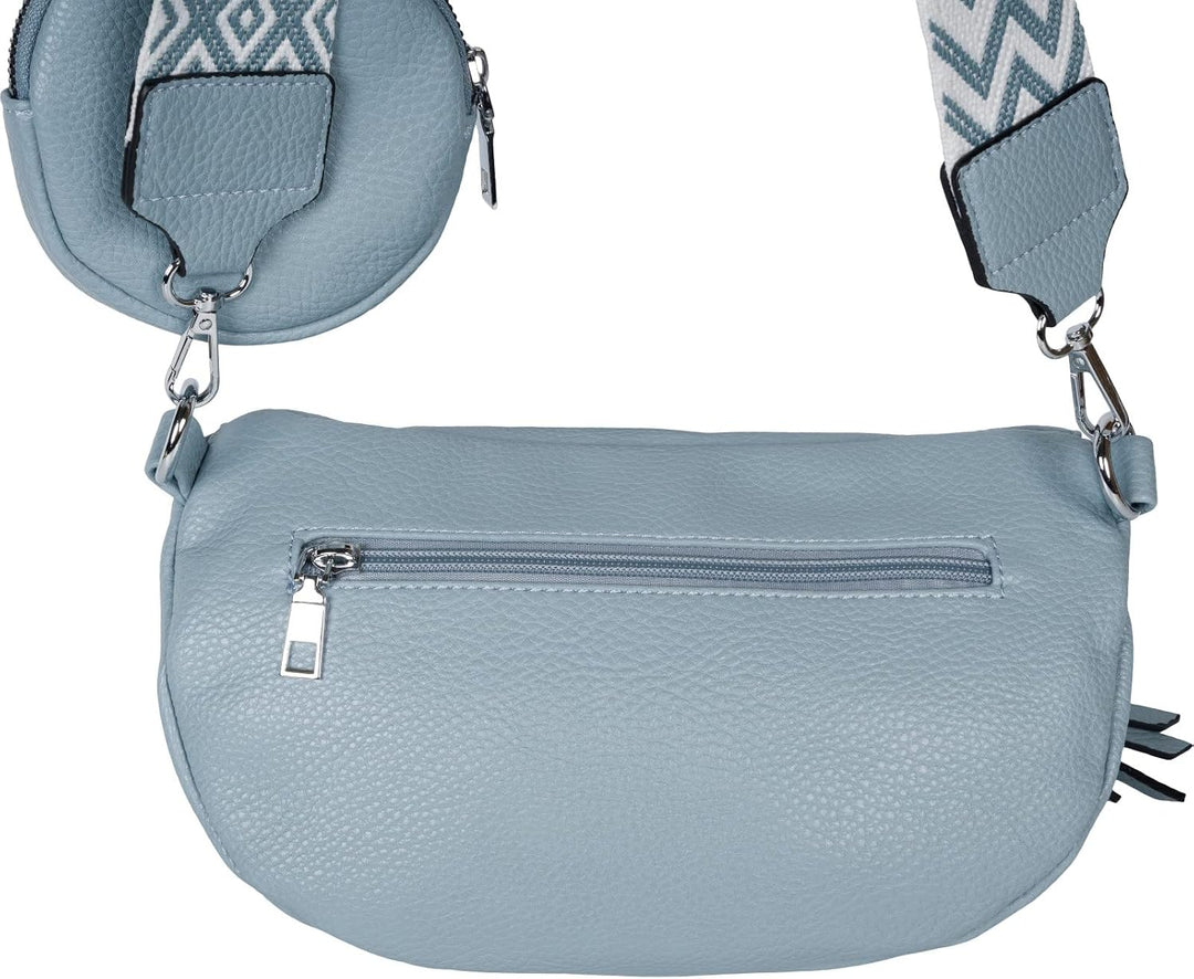 styleBREAKER Damen Halbmond Crossbody Schultertaschen Set 2-Teilig, Schultergurt mit Zick-Zack Raute