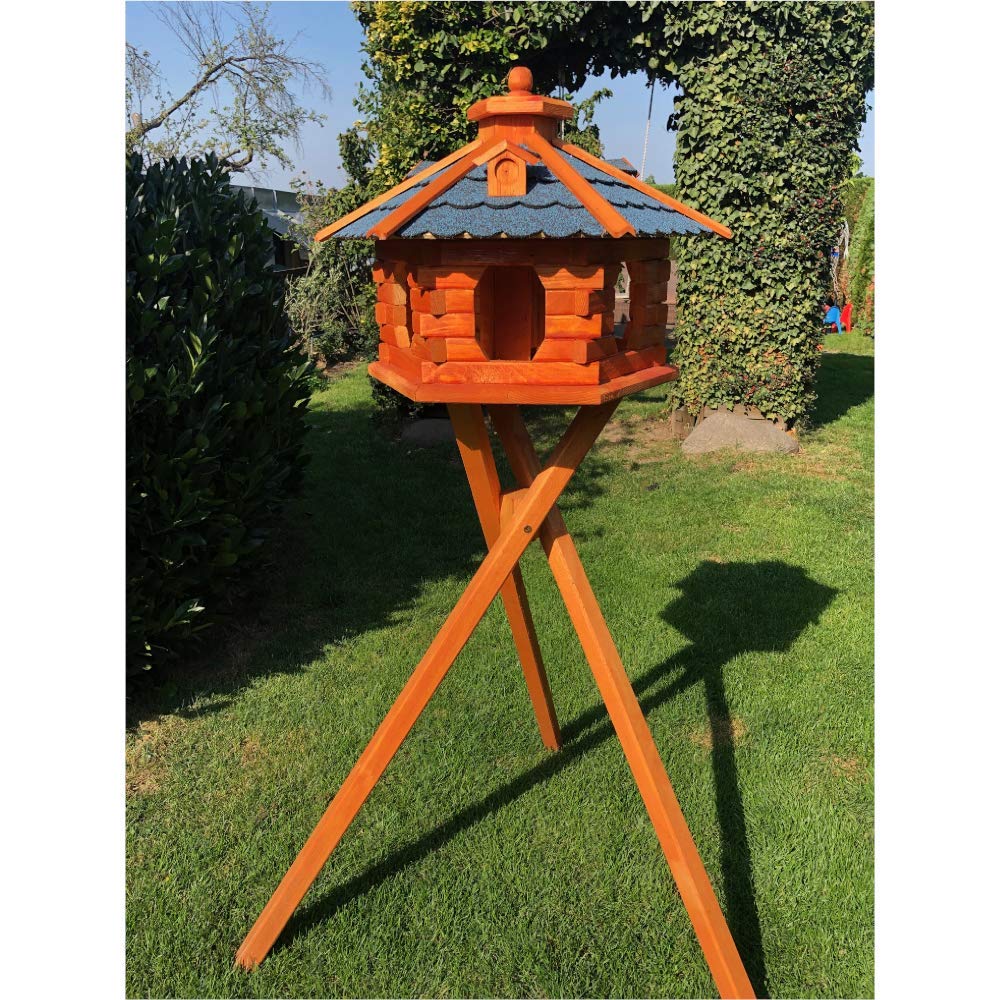 DARLUX Handgefertigtes Sechseck Vogelhaus aus Holz wetterfest M - XL mit und ohne Ständer I Futterha