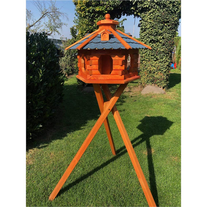 DARLUX Handgefertigtes Sechseck Vogelhaus aus Holz wetterfest M - XL mit und ohne Ständer I Futterha