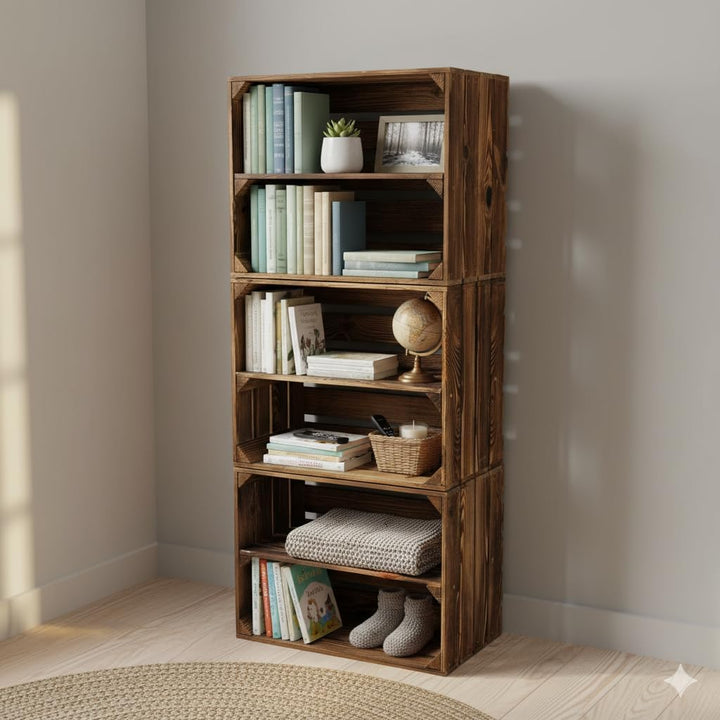 Teramico Obstkisten/Weinkisten/Holzkisten 50 x 40 x 30cm mit Zwischenböden -Geflammt- Zum Möbelbau -