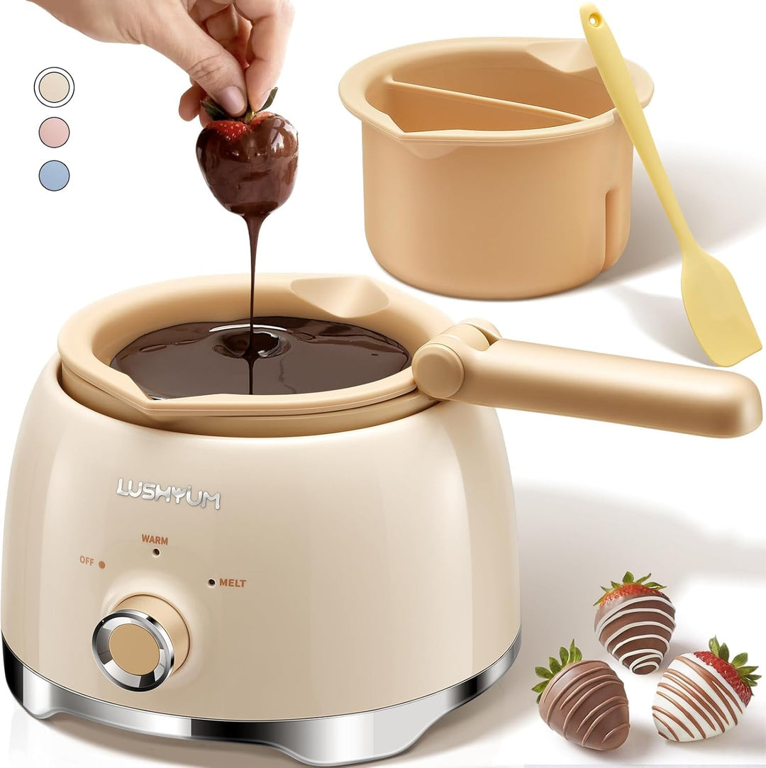 LUSHYUM Schokoladenschmelztopf Candy Melts Schmelzgerät mit 2 Einsatztöpfen, 4 Tassen Kapazität Wärm