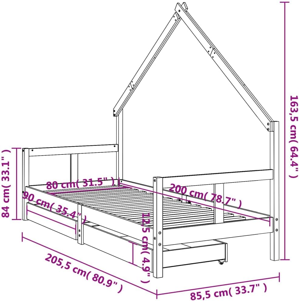 Festnight Hausbett 80x200 cm mit Schubladen ohne Matratze, Kinderbett mit Schubladen, Kinder Haus Be