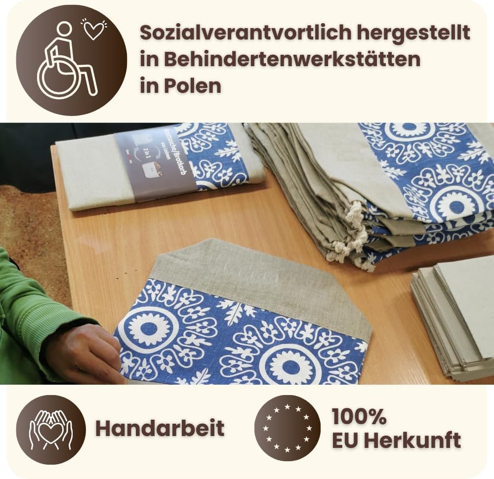 slowroom Brotbeutel 30 x 34 cm und Brotkorb 2 in 1 - Brotkorb Stoff - doppelte Leinenschicht - Brötc