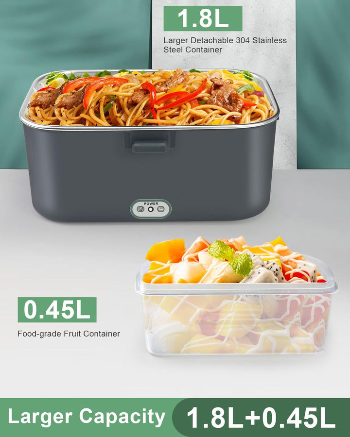 AUTOPkio Elektrische Lunchbox 1,8L 80W, 12V/24V/220V Grosser Beheizbare Speisenwärmer mit Tasche Ede