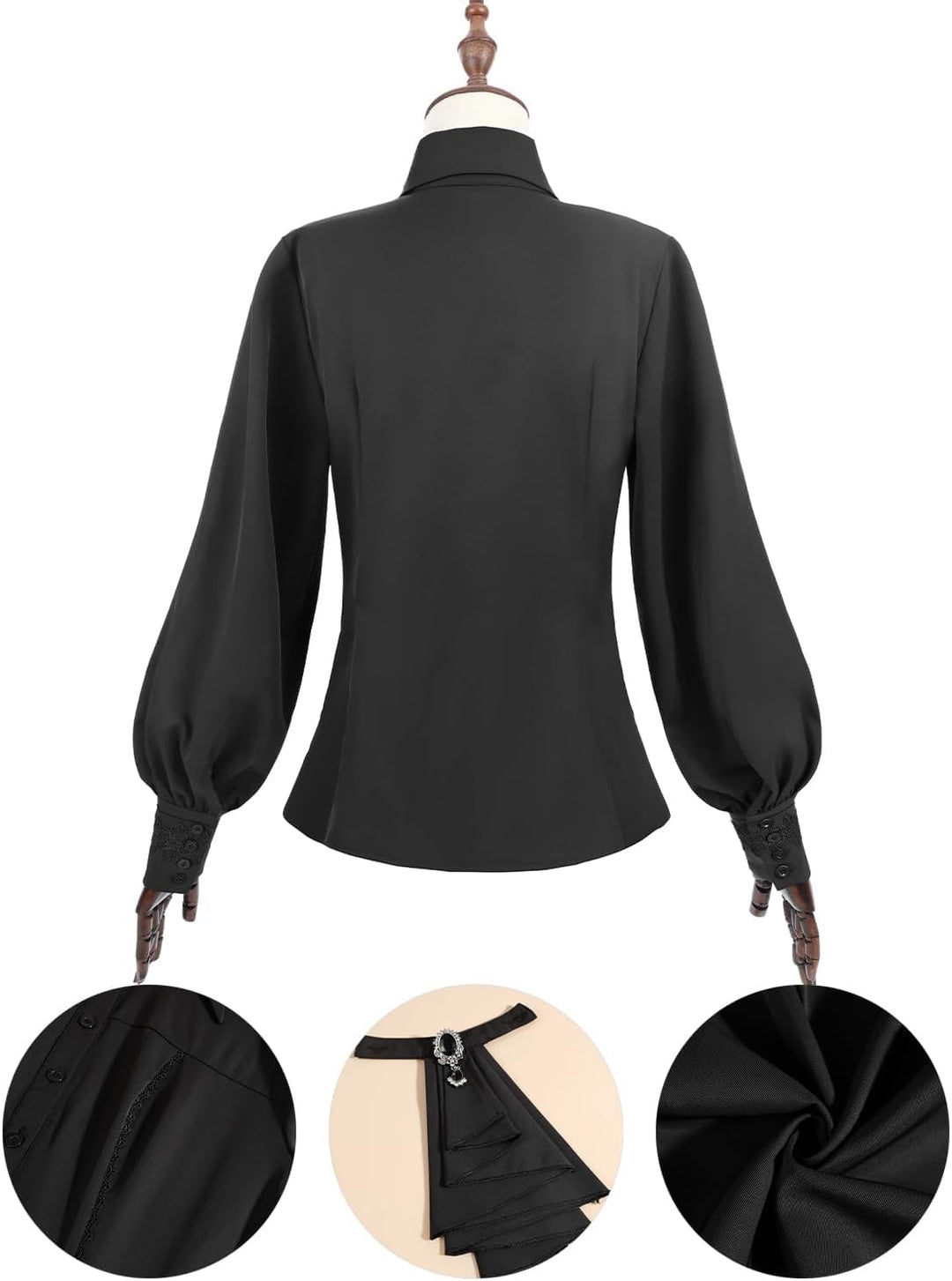 Fiamll Damen Viktorianisch Bluse Vintage Schleifenhemd Stehkragen mit Ruff Langarmshirt Mittelalter