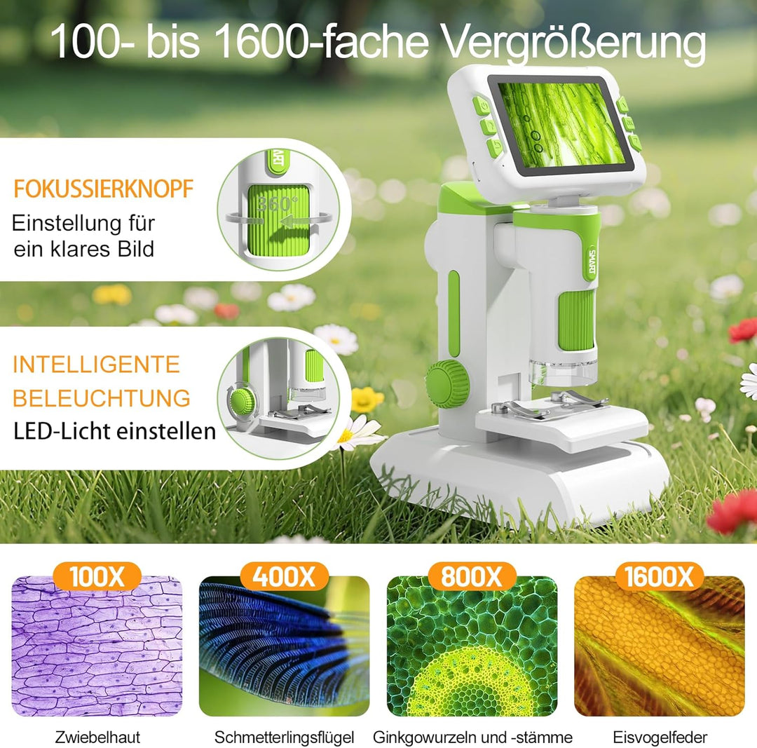 4,0" IPS Digital Mikroskop 1600X, 1080P Tragbares Handmikroskop mit Foto- und Videoaufzeichnung, 32